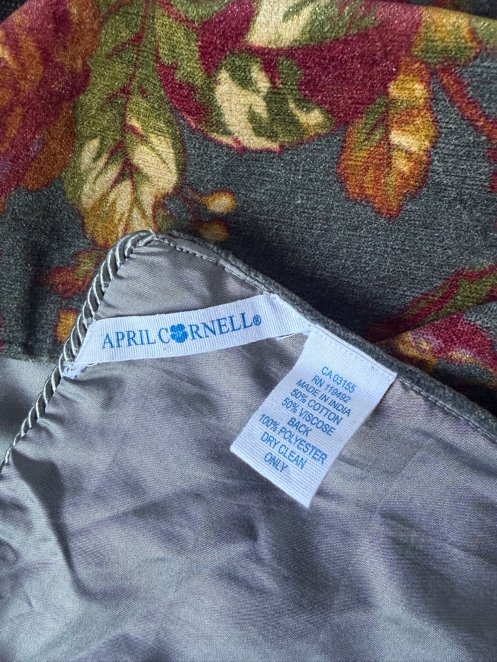 April Cornell Floral Table Runner in Gray, Green, Red, Gold